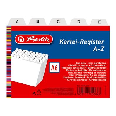 Herlitz Karteikarten Register A-Z / Karteiregister / PP / DIN A6 / Farbe: weiß