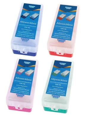 4x Lernbox / Karteikasten / DIN A8 / je 1x blau, rot, grün, pink