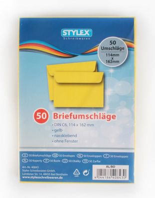50 farbige Briefumschläge / Din C6 / Farbe: gelb