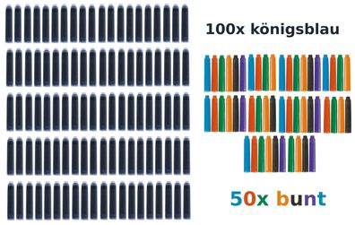 150 Füllerpatronen / 100 blaue Tintenpatronen + 50 farbige Tintenpatronen