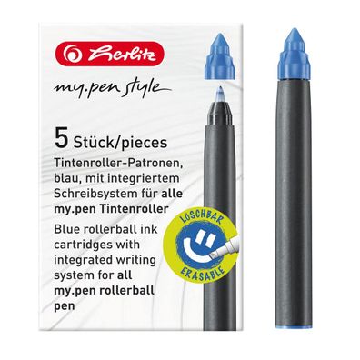 5 Herlitz Tintenroller-Patronen "my. pen" / königsblau