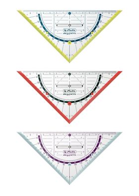 3x Herlitz Geometriedreieck "my. pen" / 16cm / mit Griff / 3 verschiedene Farben
