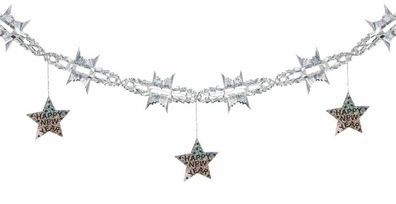 Glitzer Girlande "Happy New Year" / Farbe: silber
