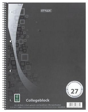 Collegeblock / Din A4 / Spirablock / liniert / extra Starkes 90g/m&sup2; Papier