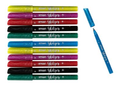 12 Fasermaler "Glitzer" / 6 verschiedene Farben