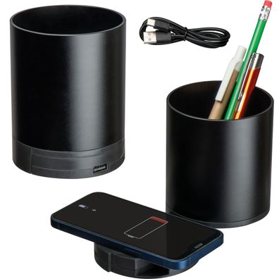 Stifteköcher mit Wireless Charging Funktion und USB-Hub