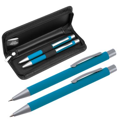 Metall-Schreibset / mit Kugelschreiber und Bleistift / Farbe: hellblau