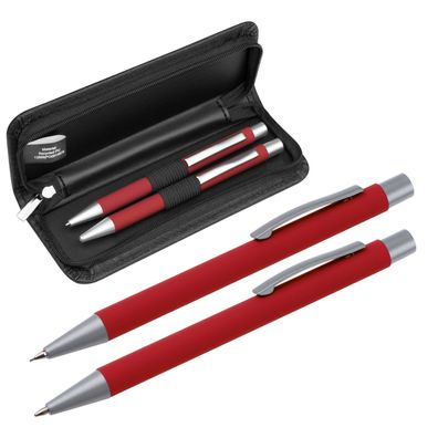 Metall-Schreibset / mit Kugelschreiber und Bleistift / Farbe: rot