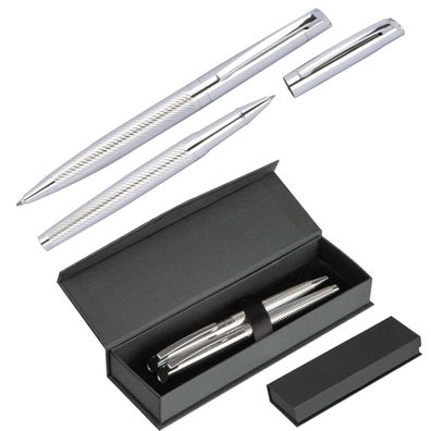Schreibset / mit chromglänzenden Kugelscheiber und Rollerball im Geschenketui