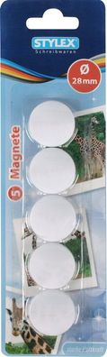 5 Magnete / rund / Durchmesser: 28mm / Farbe: weiß