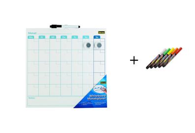 Whiteboard Monatsplaner - Wochenplaner / 355x355x17mm / mit 5 Kreidemarker
