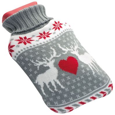 Wärmflasche mit kuscheligem Stricküberzug mit Weihnachtsmotiv