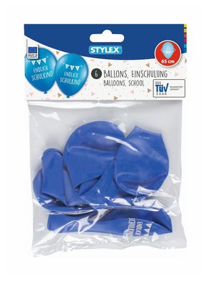 6 Schulanfang Luftballons "Endlich Schule" / 65cm Umfang / Farbe: lau