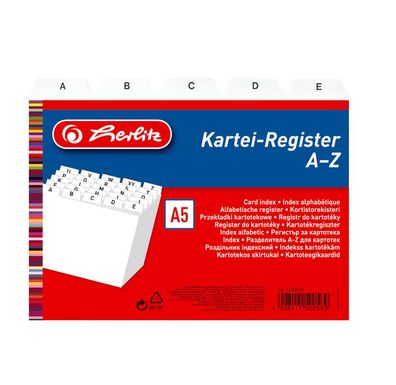Herlitz Karteikarten Register A-Z / Karteiregister / PP / DIN A5 / Farbe: weiß
