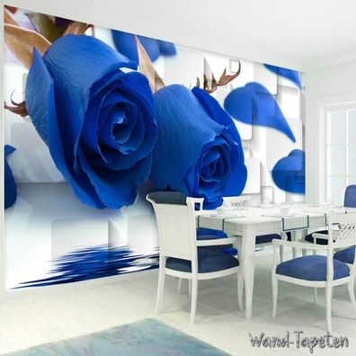 Vlies Fototapete Wandtapete Wandbilder Tapeten 3D Blauen Rosen Reflexions 7148
