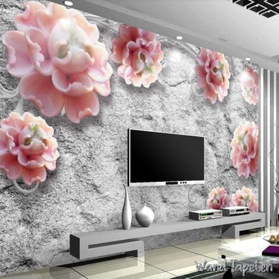Vlies Fototapete Wandtapete Wandbilder Tapeten 3D Effekt Pfingstrosenblüten 7153
