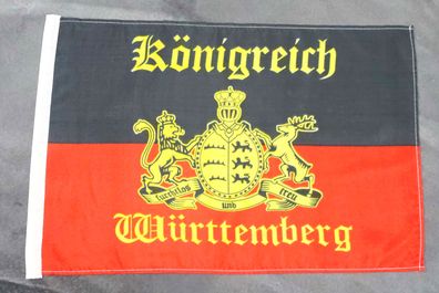 Fahne Flagge Württemberg mit Schrift Furchtlos und treu Stockfahne - 30 x 45 cm