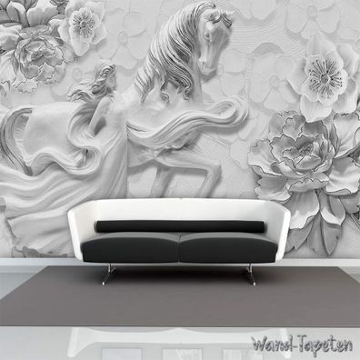 Vlies Fototapete Wandtapete Wandbilder 3D Effekt Relief Romantisch Pferde 7171