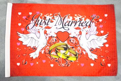 Fahne Flagge Just Married - Hochzeit - Stockfahne - 30 x 40 cm