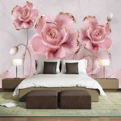 Vlies Fototapete Wandtapete Wandbilder 3D Effekt Relief Blumen Rose Luxus 7181