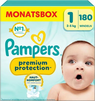 Pampers Baby Nappies, Size 1 (2-5 kg), Premium Protection, for Newborn, Half Month Bo