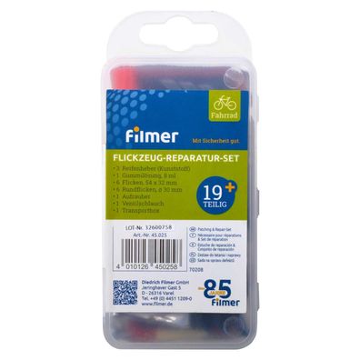 Filmer 45.025 Fahrrad Reparatur / Flickzeug Set mit Reifenheber 19 teilig