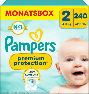 Pampers Baby Windeln Größe 2 4-8kg Premium Protection Mini Monatsbox 240 Stéck
