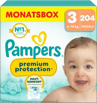 Pampers Baby Windeln Größe 3 6-10kg Premium Protection Midi Monatsbox 204 Stéck