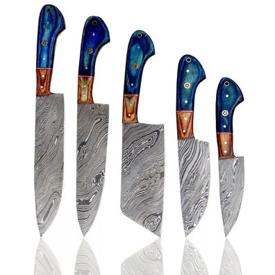 Küchenmesser-Set 5 Teilige mit hochwertigen Damaststahlklingen Handgefertigtes