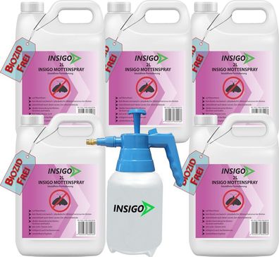 INSIGO 5x2L + 2L Sprüher Mottenspray Mottenmittel Kleidermotten Mottenschutz Abwehr