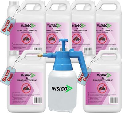 INSIGO 6x2L + 2L Sprüher Mottenspray Mottenmittel Kleidermotten Mottenschutz Abwehr