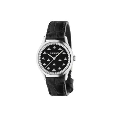 Gucci - Ya1265055 - G -timlos mit Bienenmotiv 32 mm Stahlhülle, schwarzes Onyx -Stein