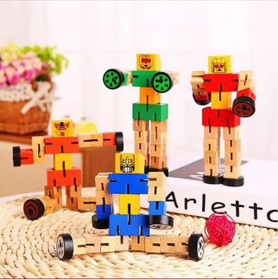 Kinder Holz Transformation Roboter Bausteine Autobot Spielzeug Padagogisch
