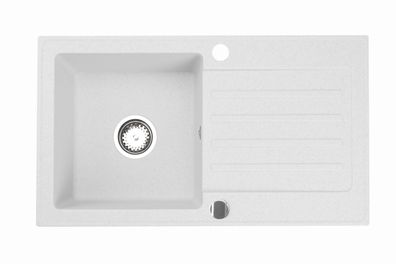 Spülbecken Granitspüle 76x44 Set mit auto Siphon WEIß Spüle Einbauspüle Granit