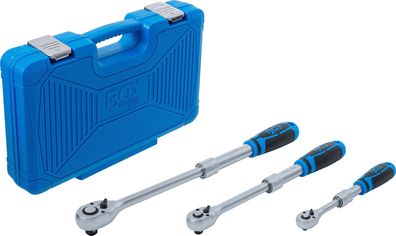 BGS Knarren Set Umschaltknarren-Satz Ratschen, Antrieb (1/4") (3/8") (1/2"), 3-tlg