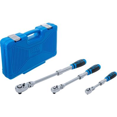 BGS Umschaltknarren-Satz, Knarren Set Ratschen, Antrieb (1/4") (3/8") (1/2"), 3-tlg