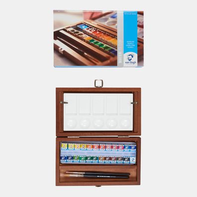 Van Gogh Aquarell-Set, Holzkasten mit 24 Farben in halbe Näpfchen + Zubehör