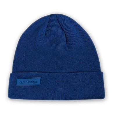 Original Hyundai Longbeanie Strickmütze Beanie Mütze Logo Schriftzug blau HMD00572