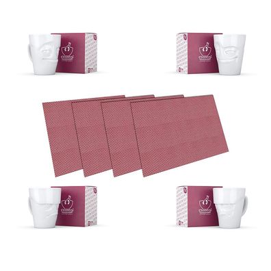 Fiftyeight Henkelbecher-Set 4-tlg. 350 ml + Tischsets Nr 022 weiß Kaffeebecher Mug