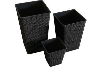 Kynast Pflanztopf 3er Set eckig 20/35/45 cm Polyrattan schwarzbraun wetterfest