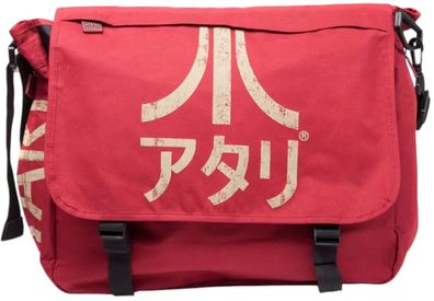 Atari Umhängetasche - Dunkelrote Messenger Bag mit japanischem Schriftzug für Retro-F