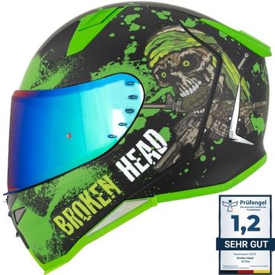 Broken Head Jack S. V2 Pro Grün Integralhelm + Grün Verspiegeltes Visier