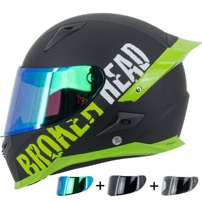 Broken Head BeProud Pro Grün Mirror Edition + Schwarzes & Grün Verspiegeltes Visier