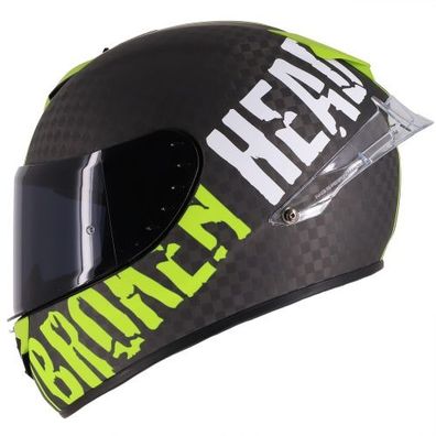 Broken Head Integralhelm BeProud Race Pro Carbon Grün + Schwarzes Visier