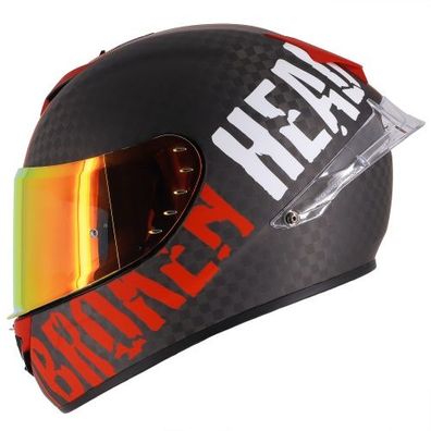 Broken Head Integralhelm BeProud Race Pro Carbon Rot + Rot Verspiegelten & Schwarzem