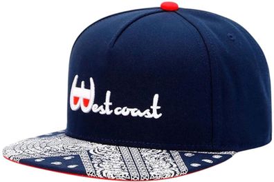 Westcoast Snapback Cap - Dunkelblaue Hip-Hop Kappe mit gesticktem „West Coast“
