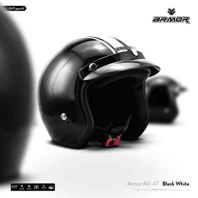 ARMOR AV-47 BLACK-WHITE Jet-Helm Roller-Helm Motorrad Chopper Cruiser Scooter XS-XXL