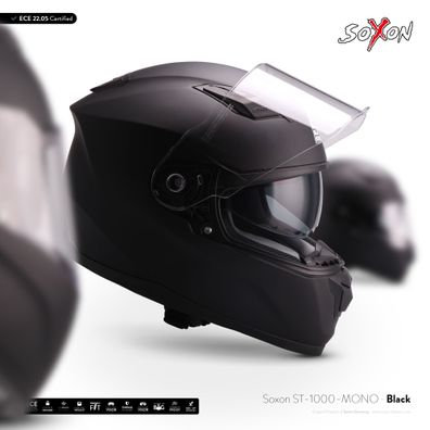 SOXON ST-1000 MONO BLACK Integral-helm ? FULL-FACE Motorrad-helm ROLLER ? XS–XXL