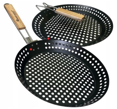 Grillpfanne Grillkorb Grillschale Ohne Fett BBQ Pfanne Klappbar Holzgriff 30cm