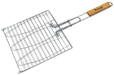 Fischbräter Fischhalter Für 3 Fische BBQ Mit Holzgriff Stahl Verchromt 55x30cm